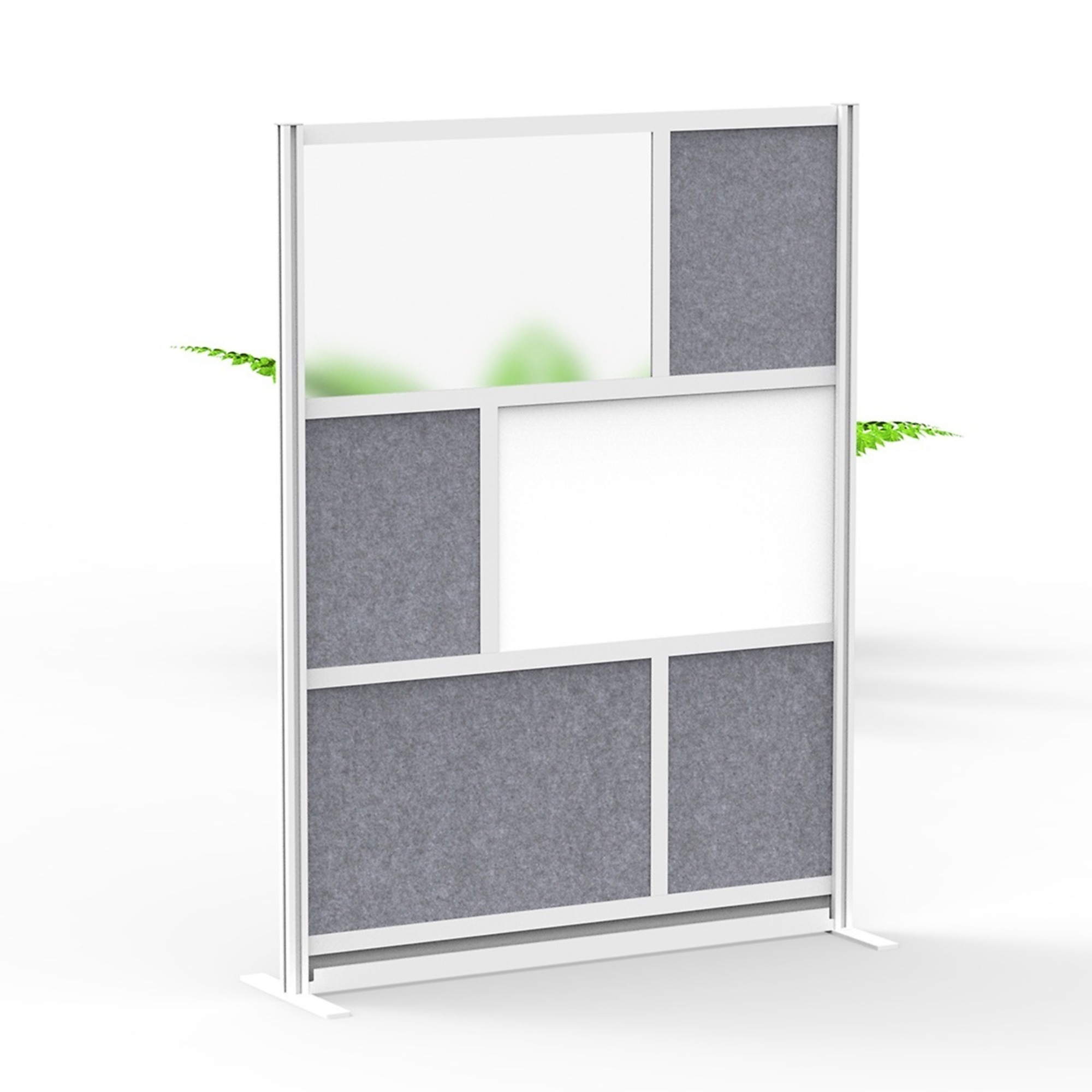 Luxor Modular Room Divider Wall System - 53in. x 70in., Sound-Absorbent PET and Frosted Acrylic Panels, Freestanding, Grey, Model# MW-5370-FWCG